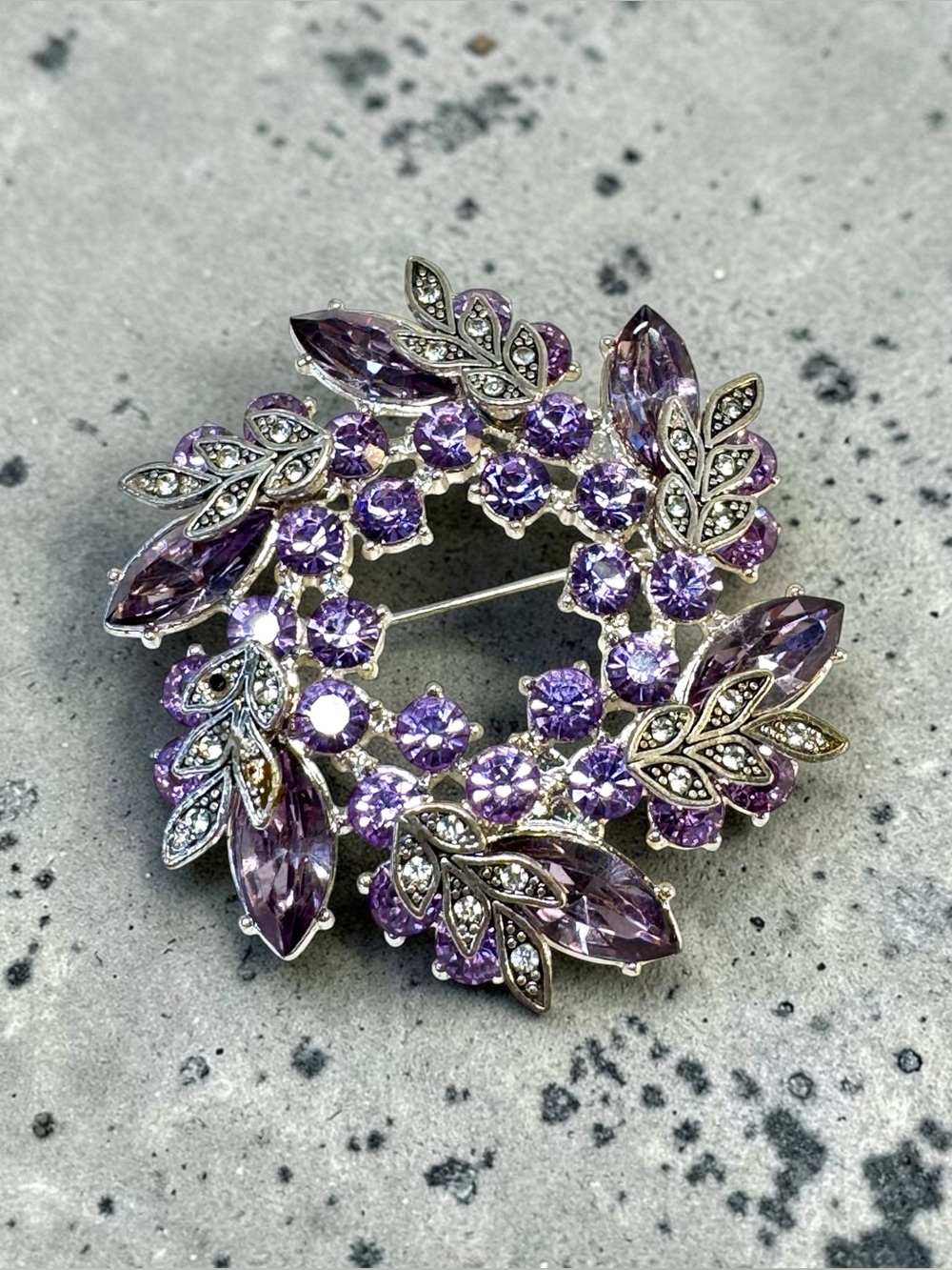 Napier Lavender and Lilac Crystal Wreath Brooch